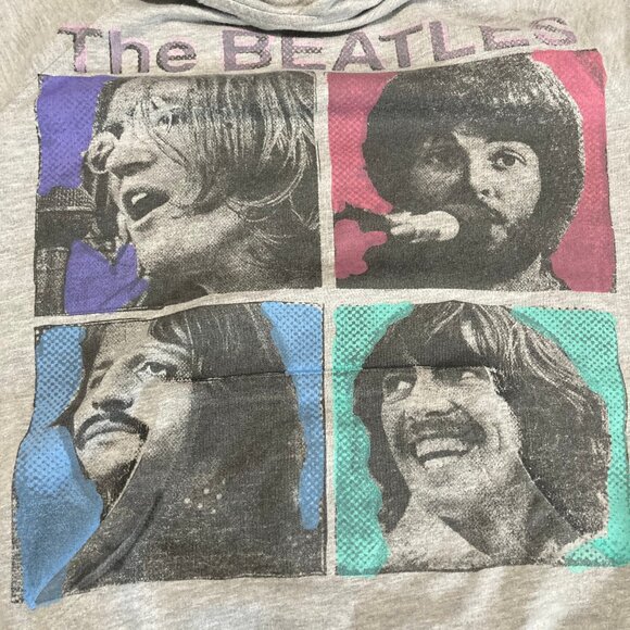 Beatles Hoodie Heather gray medium long sleeve all the band faces on the front - Picture 3 of 7